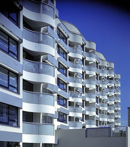 View of wave-shaped balconies