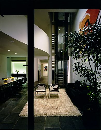 Dining room with sitting group and glass lift